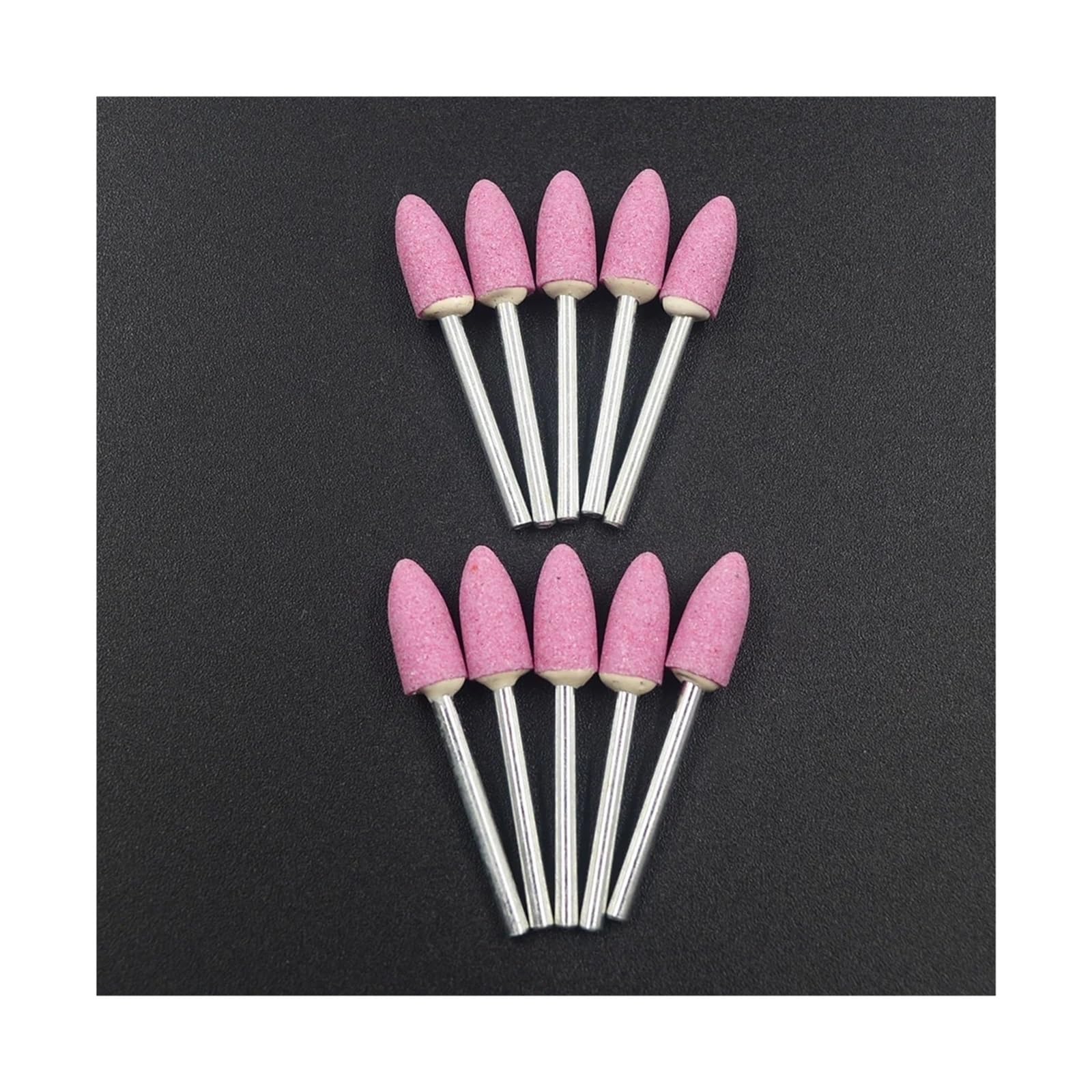 10 pezzi di mole abrasive in ceramica montate su albero da 3 mm for lucidatura di utensili rotanti elettrici a forma di proiettile, rosa
