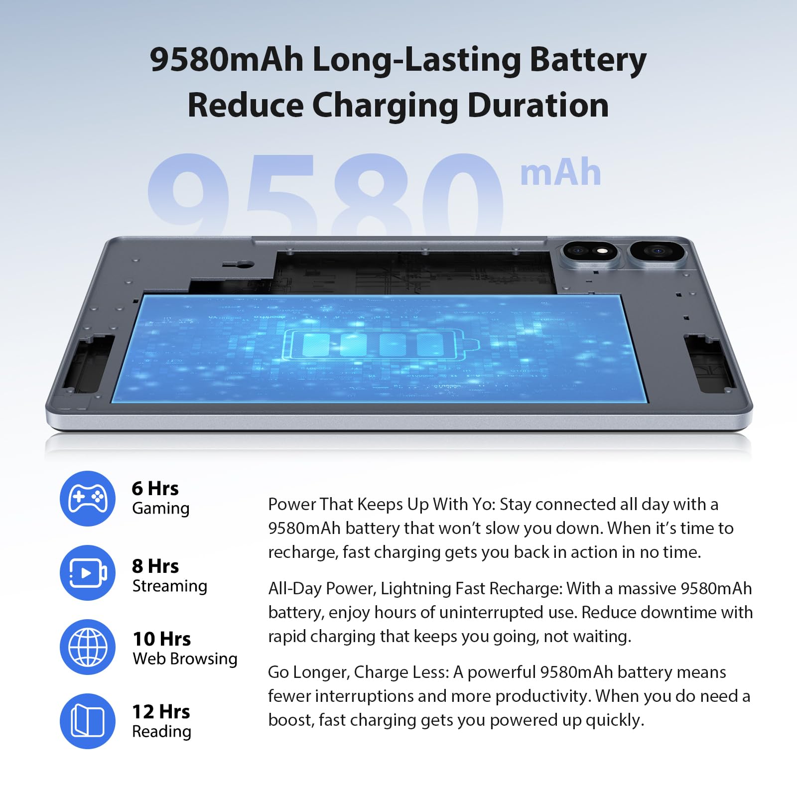 TIGERFU Tablet 11 Pollici, 2K Tablet con Tastiera e Mouse, 36GB RAM + 256GB ROM + TF 2TB, Doppia SIM + 5G/2.4G WiFi, Octa-Core 2.0 GHz, 8MP+13MP, 9580mAh, BT5.0, 2000 x 1200 Pixel (Grigio)