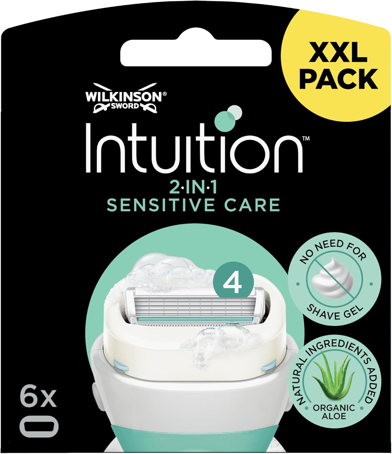 Wilkinson Sword Intuition 2 в 1 Sensitive Care — лезвия для женского бритья с ароматом алоэ, для ежедневного бритья, 6 штук