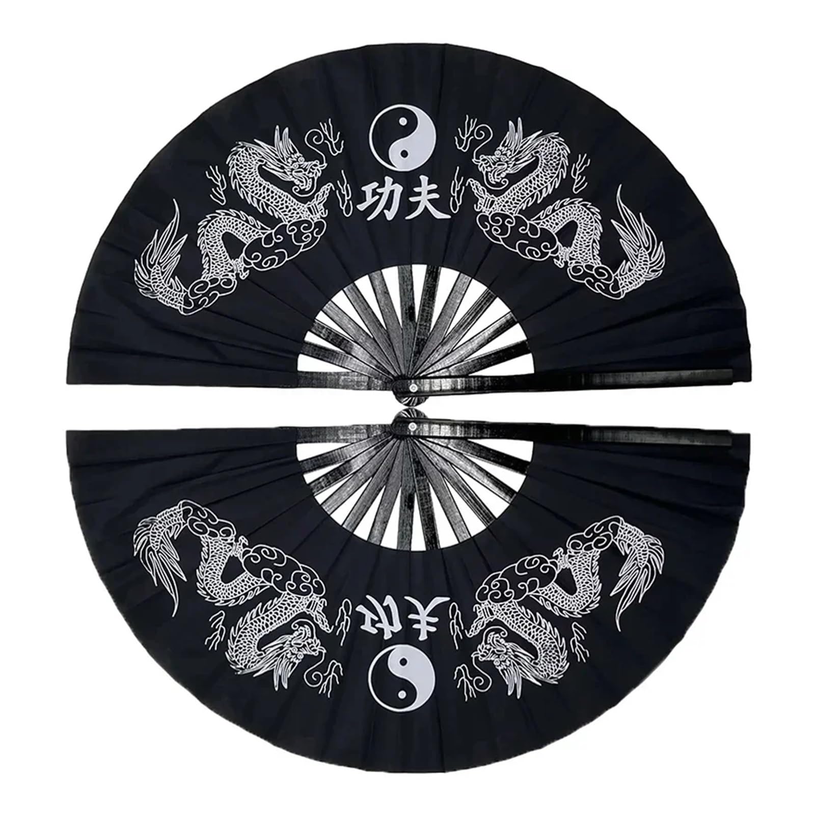 Éventail chinois de tai-chi double imprimé dragon accessoire arts martiaux 33cm - 7