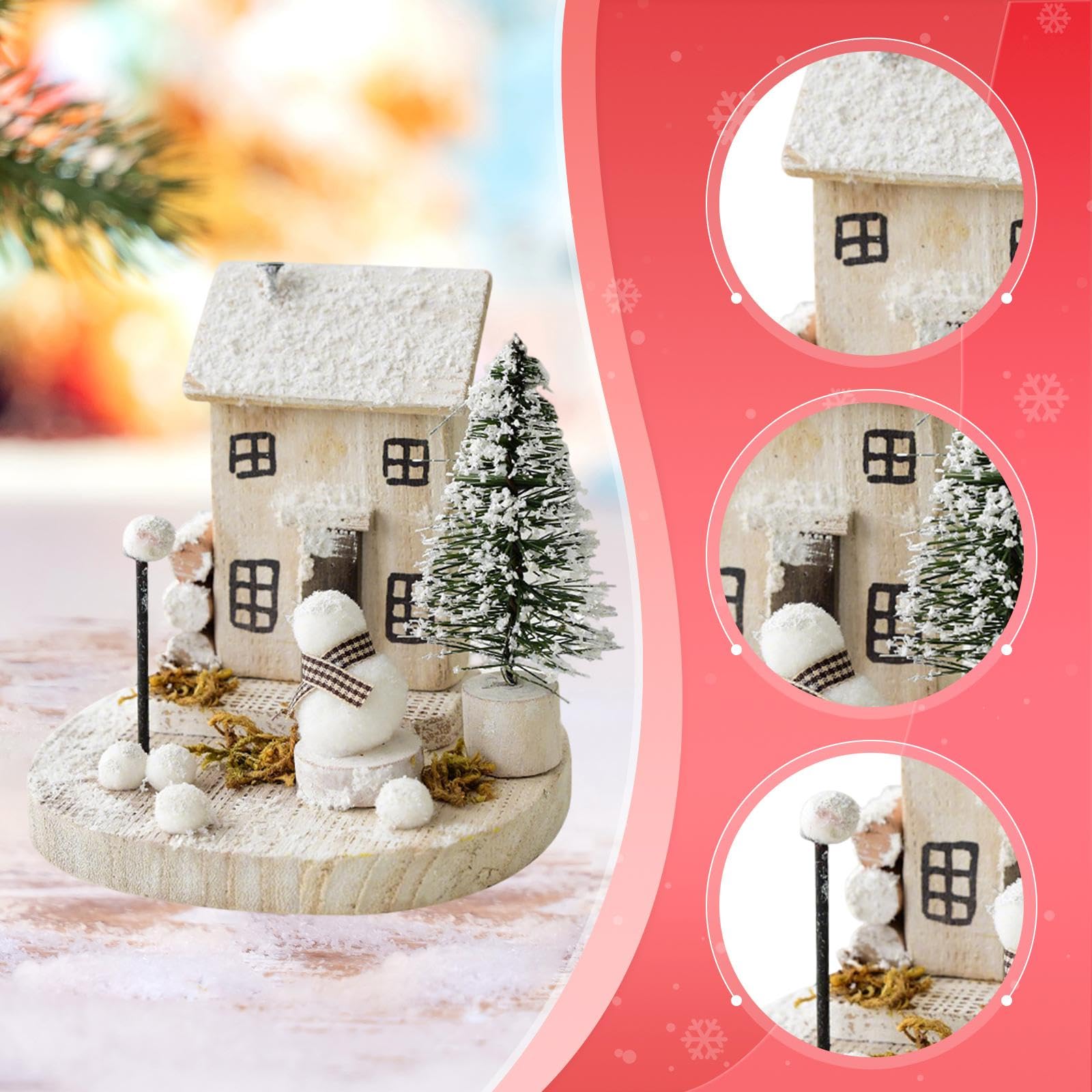 Casa Navidad Adorno Navideña Madera Miniatura Escenografía con Nieve Decoración de Mesa Adecuada para Hogares Fiestas, Style F