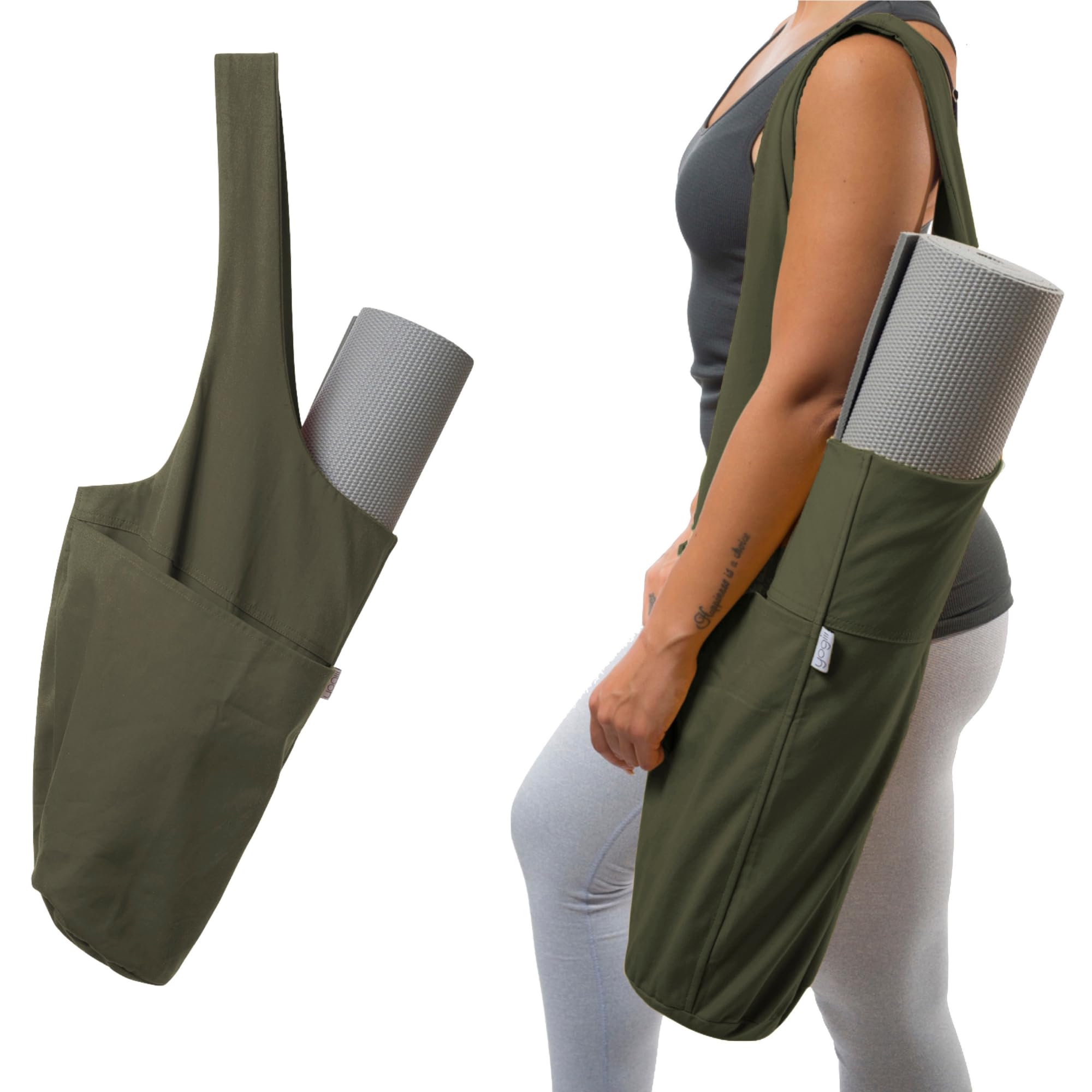Yogiii Yogamatte Tasche | Die ORIGINAL YogiiiTote | Yogatasche für Yogamatte mit großer Seitentasche und Reißverschlusstasche | Passend für die meisten Mattengrößen