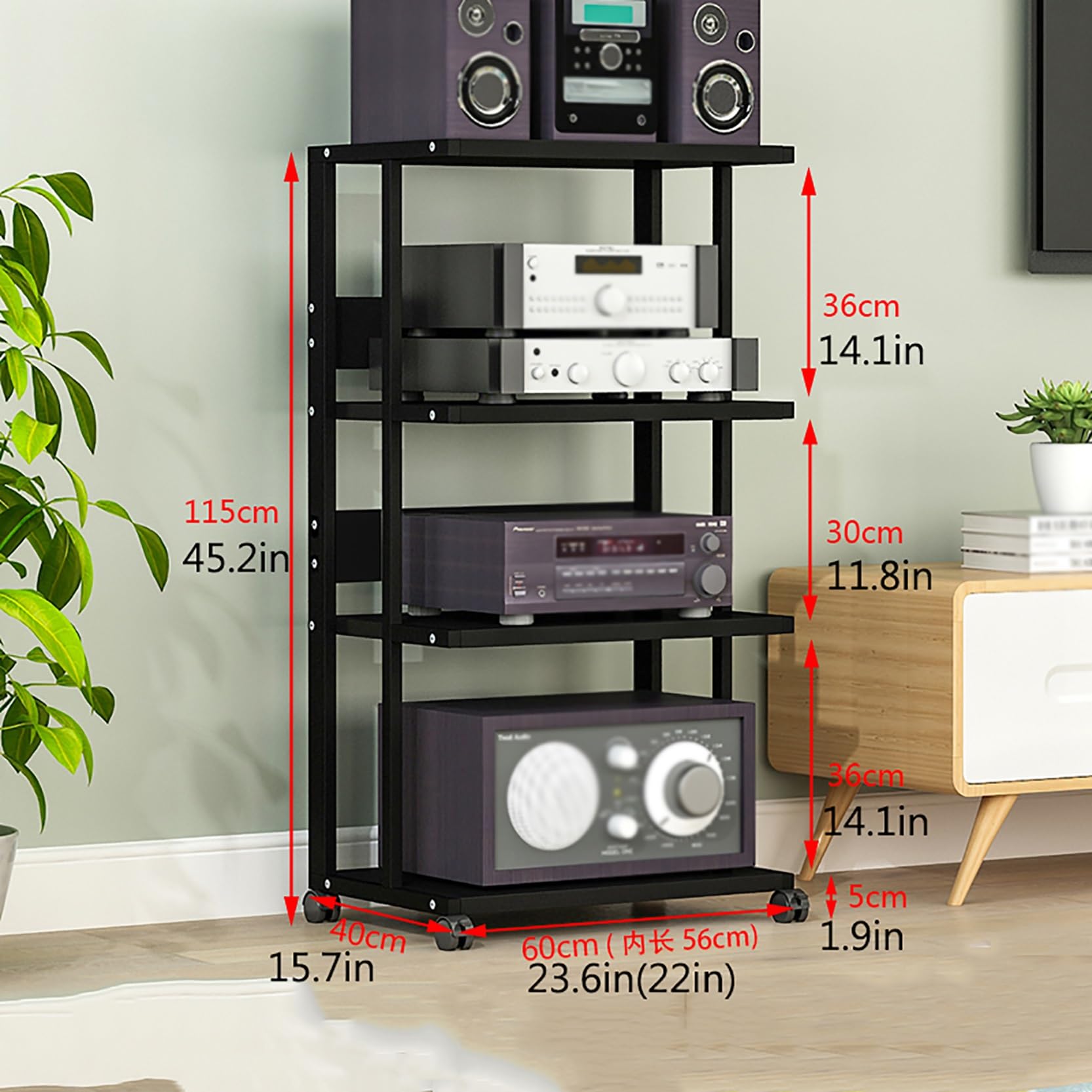 Mobilny stojak stereo – stojak multimedialny AV do gier półka na telewizor wieża stojak audio narożny centrum rozrywki wsparcie dla sprzętu audio stylowe rozwiązanie do przechowywania