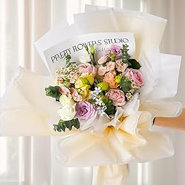 FUHITIM 20 Sheets Flower Wrapping Paper - Waterproof Floral Bouquet Wrapping Paper, Florist Supplies Packaging Paper for Wedding Birthday Gift DIY Crafts (Light Yellow)