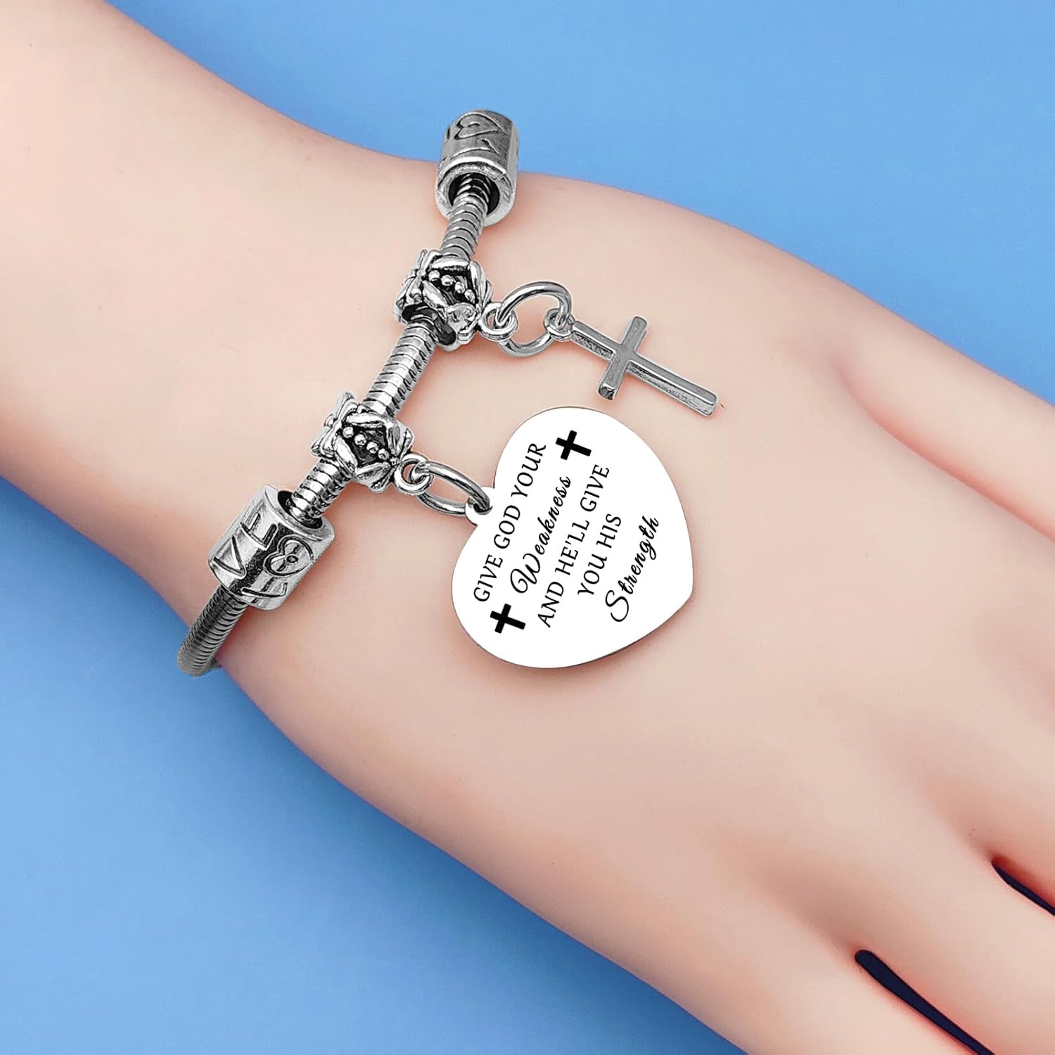 Mwphuy Christian Gifts for Women Faith Jewelry Religious Gifts for friend sister Bible Verse Bracelets Inspirational Gifts for friend Give God Your Weakness and He'll Give You His Strength Gifts - Image 2