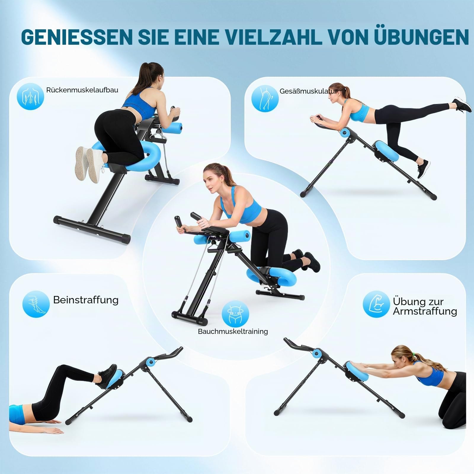 Bauchmuskeltrainer für Zuhause, 3 Einstellbare Winkel & 5 Höheneinstellungen/150kg Belastbarkeit, Ausgestattet mit LCD-Bildschirm, Multifunktionales Ganzkörper-Trainingsgerät