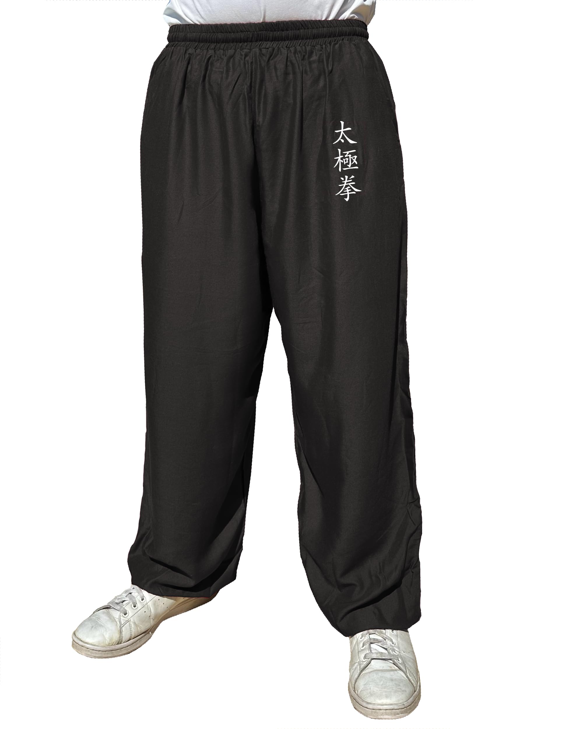 TAO MARTIAL Pantalon Kung Fu Style Tai Chi et Wing Chun Pantalon avec Poches Ample en Viscose, V3 (TJ Noir, Taille XXL)