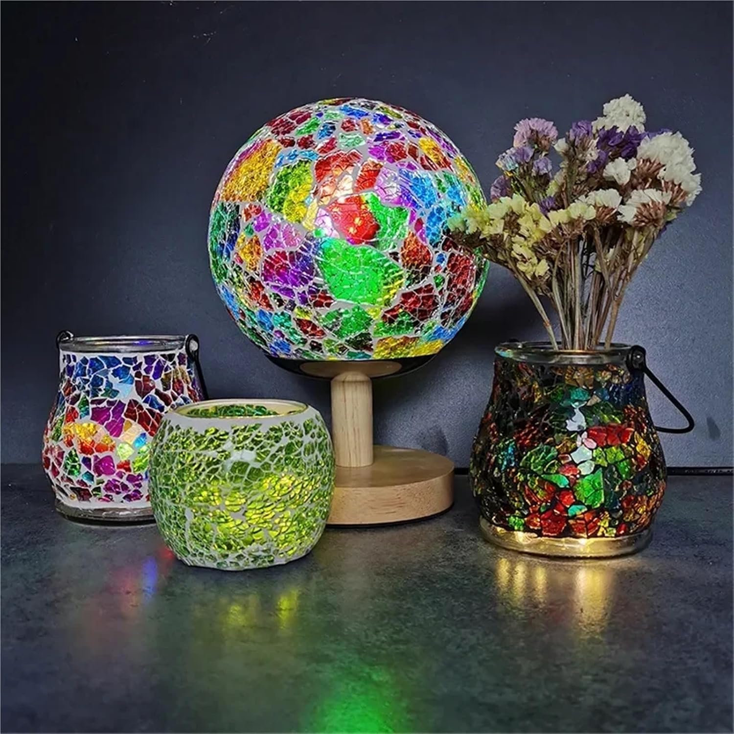 Mosaic Tiles for Crafts 400 G Colorful Ice Crack Fragments Crystal Mosaic DIY Creative Handmade Art Colored Tempered Glass Transparent Particles(Color01)
