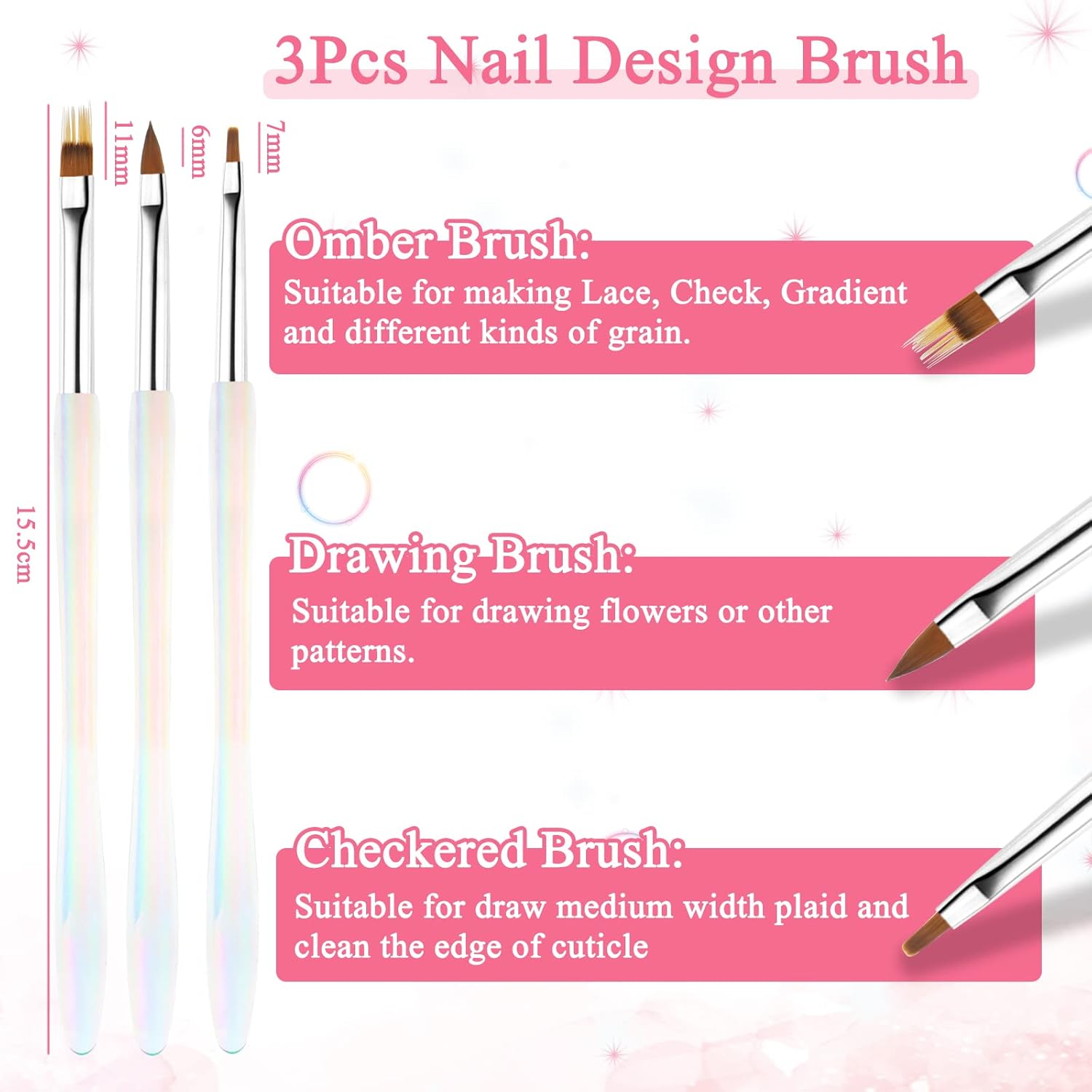 BQAN Nail Art Brushes Set, 8pcs Professional Nail Art Design Brushes With Nail Ombre Brush Gel Nail Brush Nail Art Liner Brush and Builder Gel Brush : Beauty & Personal Care