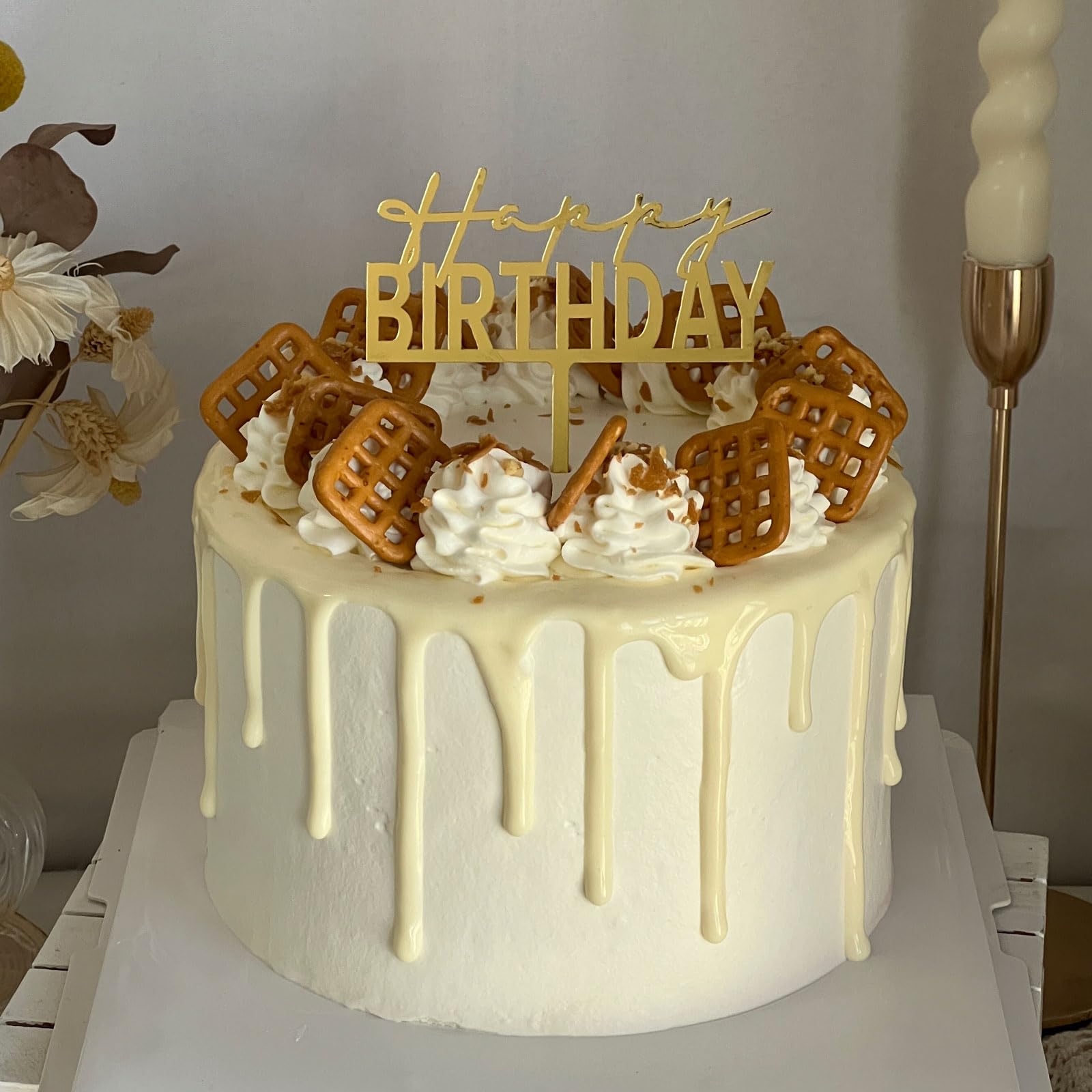 Decorazione Torta Dorata Elegante Topper Per Torta Buon Compleanno In Acrilico Dorato: Decorazione Elegante Per Feste, Donna/uomo Topper Laterale Per Torte