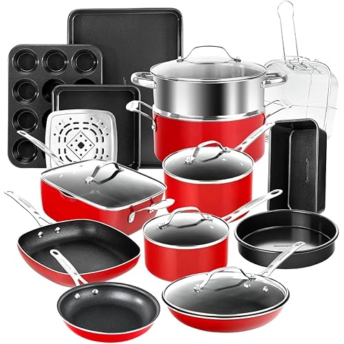 GRANITESTONE 20Pcs Pots and Pans Set Non Stick Cookware Set, Kitchen Cookware Sets with Deep Frying Pan, Bakeware Set & Steamer for Cooking, Non Toxic PFOA PFOS Free, Oven & Dishwasher Safe