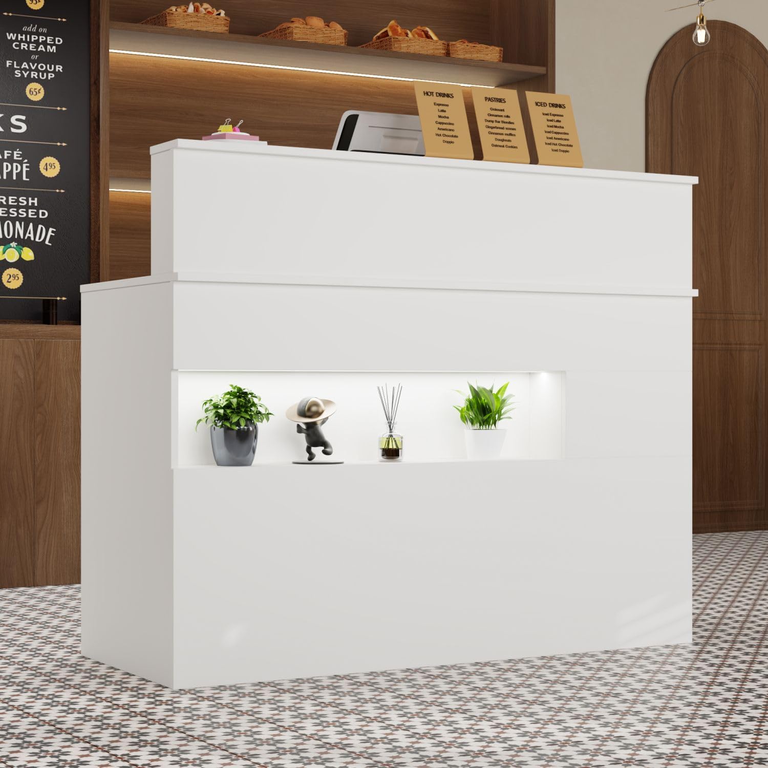 MOUMON Modern Reception Counter Desk with Lights & Lockable Drawers ...
