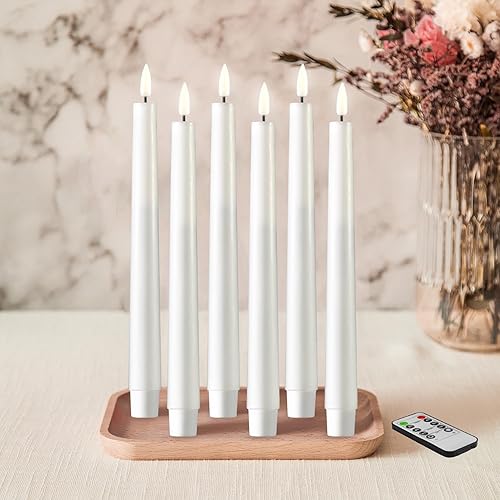 Eywamage Velas LED blancas con control remoto, velas de Navidad parpadeantes realistas sin llama, funcionan con pilas, juego de 6