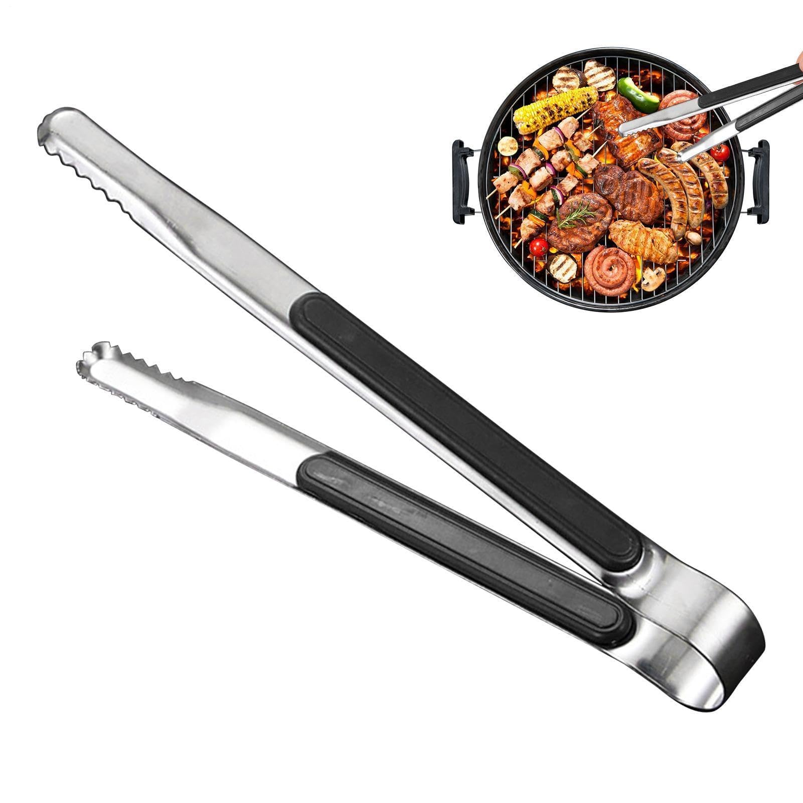 Pince de cuisine, ustensiles en acier inoxydable très résistants, résistants à la chaleur, pour frire, cuisiner, pâtisserie, salade, service – 22,9 cm de long, design antidérapant