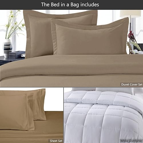 Miniatura 2 de sheetsnthings El juego de cama de 8 piezas en una bolsa tamaño Queen incluye 100% algodón, 300 hilos gris pardo sólido (juego de sábanas + funda de