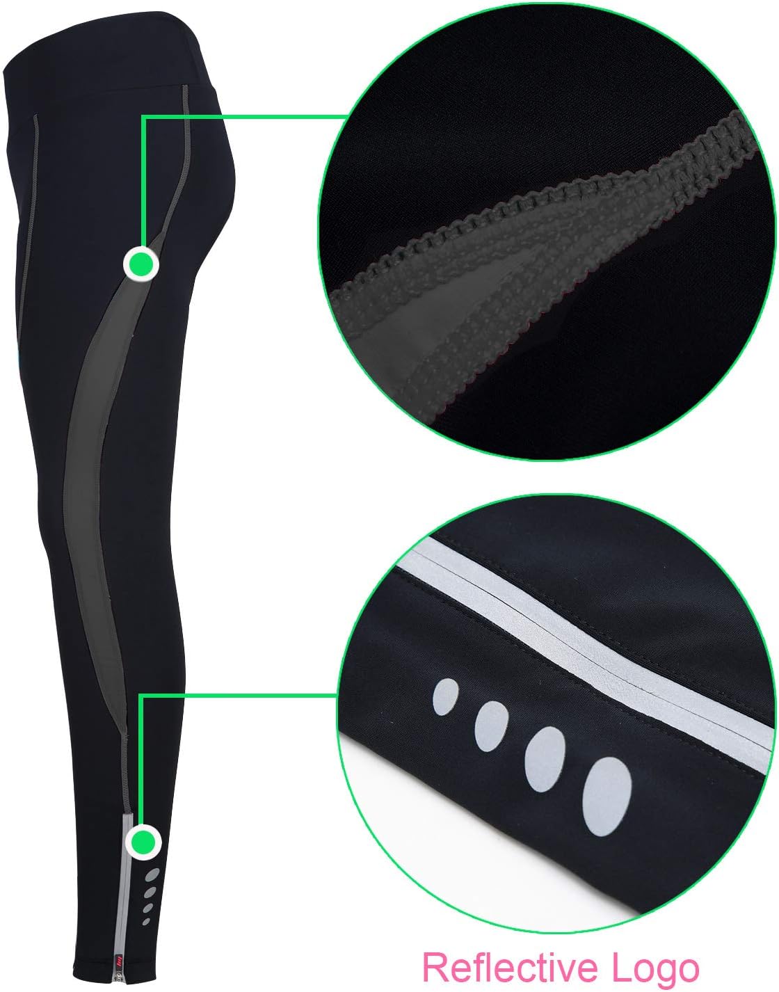 Women's Cycling Pants 3D Padded Compression Tight, Long Bike Bicycle Pants with Wide Waistband - Image 7