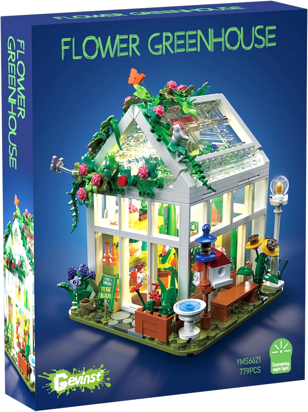 Flowers House Building Set with LED Light, Creative Garden House Buiding Toy for Home Decoration, Greenhouse Model Playset, for Adults Teens Girls Friends Ages 8+, Xmas Birthday Gift (779 Pieces)