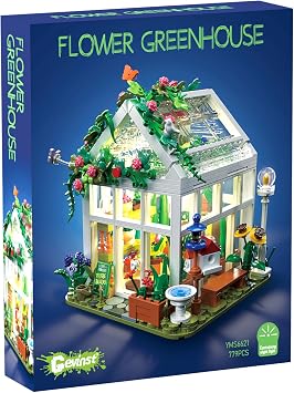 Flowers House Building Set with LED Light, Creative Garden House Buiding Toy for Home Decoration, Greenhouse Model Playset, for Adults Teens Girls Friends Ages 8+, Xmas Birthday Gift 779 Pieces