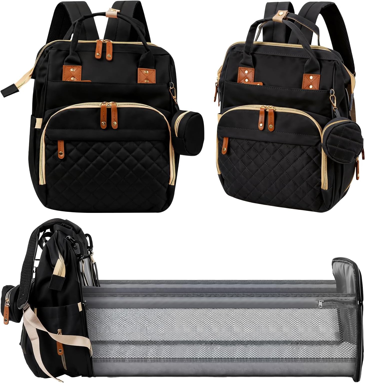 Baby Diaper Backpack with Changing Station – Large Waterproof Nappy Bag for Mum & Dad, Multiple Pockets, Insulated Bottle Holder, USB Port, Travel & Outing Backpack (Black)