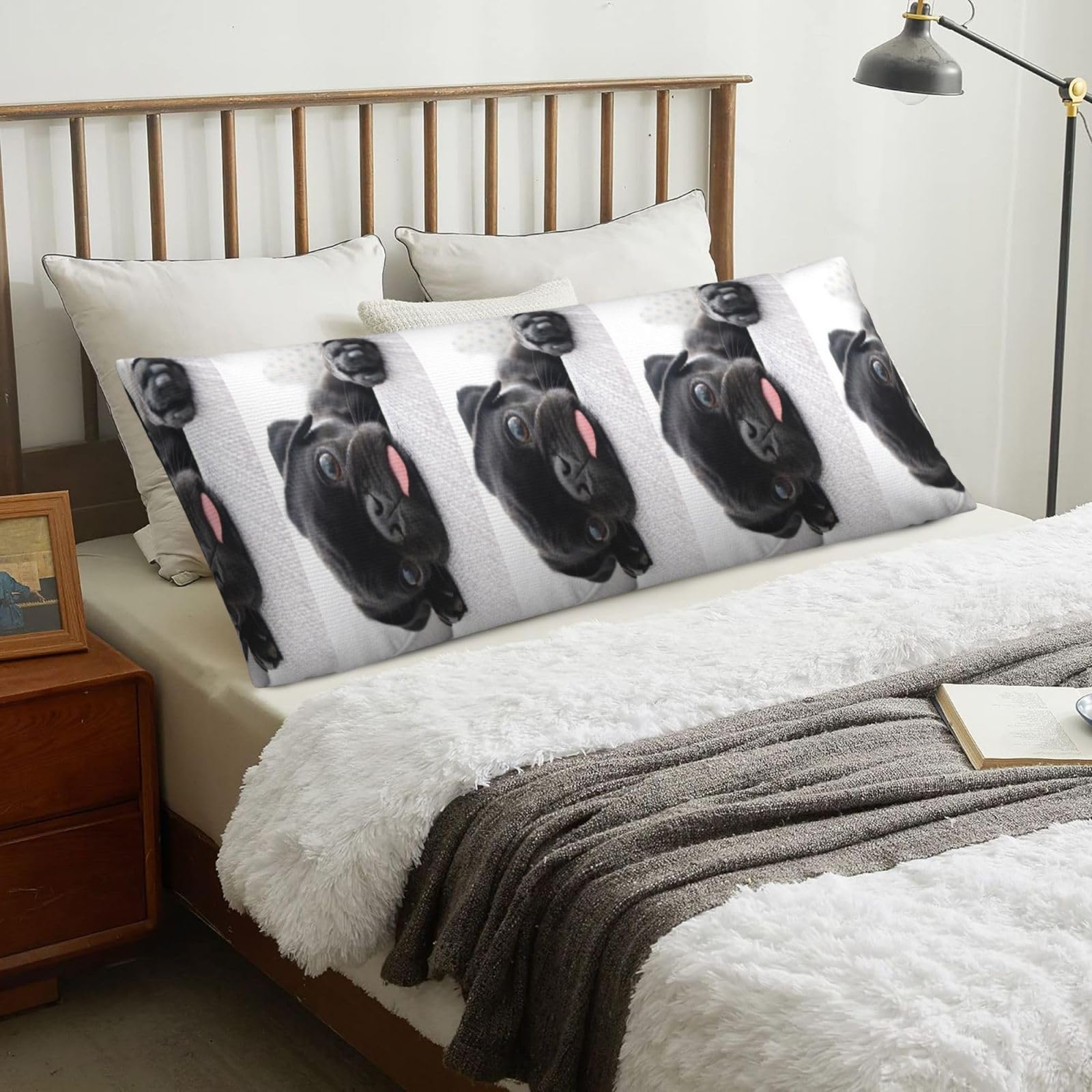 Funny Pug Black, Body Pillow Cover with Zipper,Long Body Pillowcase 20 x 60 in