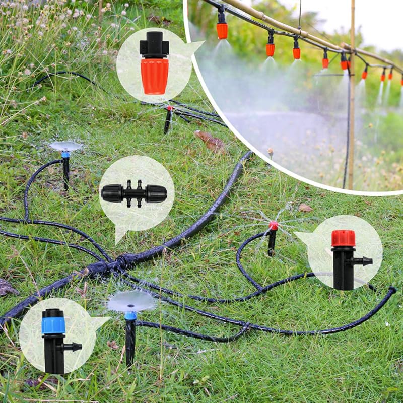 Miniatura 7 de Kit automático de riego por goteo para invernadero, patio y jardín - Sistema de riego de micro nebulización con boquillas ajustables, temporizador y