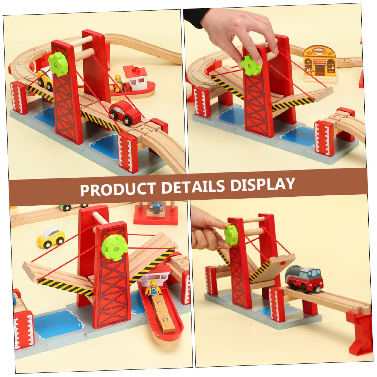 Hohopeti Holz Zugbrücke 1 Satz Spielzeug Eisenbahnbrücke Rot | Kunststoff und Holz, Kompatibel mit Anderen Schienensystemen, für Kinder und Kleinkinder