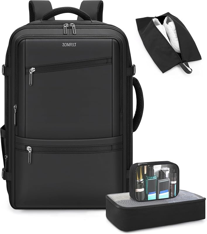 ZOMFELT 40l Travel Laptop Backpack for Men 18×14×8 Personal Item Travel Bag | Anti Theft Carry on Backpack with 3 Packing Cubes, Expandable Carry On Luggage, Waterproof 17.3'' laptop Bag, Business
