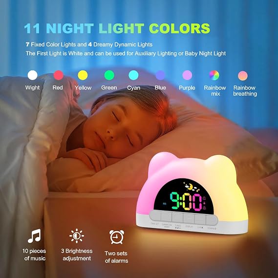 Azyh Alarm Clock for Kids, Ok to Wake Clock with Green Light Red Light, Children's Sleep Trainer,10 Ringtones,3 Brightness, Dual Alarms, Digital Alarm Clock for Adults Boy Girl Toddler Bedroom
