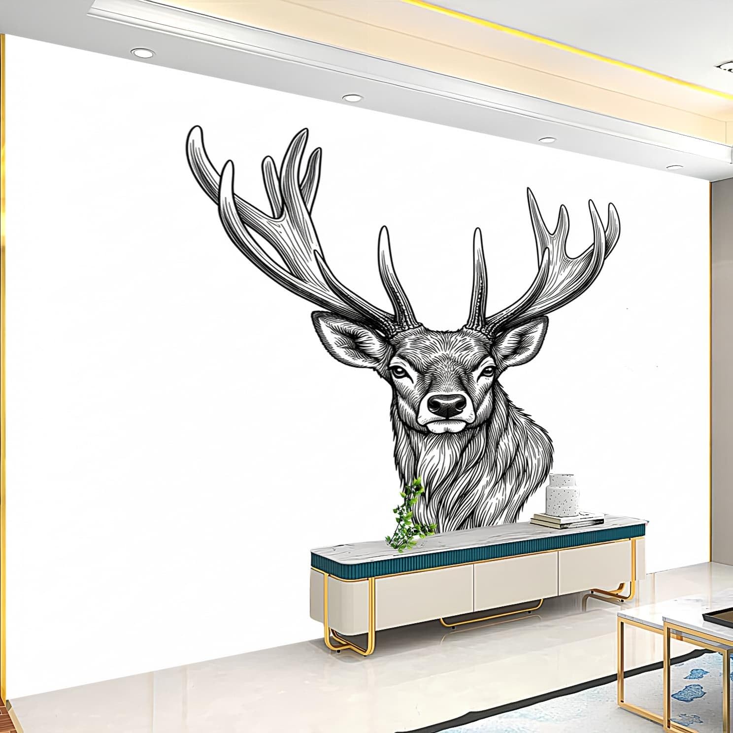 Carta da Parati Disegno a Mano Libera Motivo Animale: Cervo Fotografica Panorama Effetto 250x175 cm Decorazione Casa per Pareti per Camera Da Letto Sala Bianco Fotomurali In Tessuto Non Tessuto