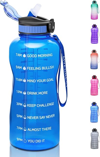 MYFOREST 2.2Litre Water Bottle with Straw 100% BPA Free & non-toxic, 2200ml Measured Water Bottle with Time Marker, 2.2L Water Jug Meet Your Drinking Water Needs Throughout The Day BLUE