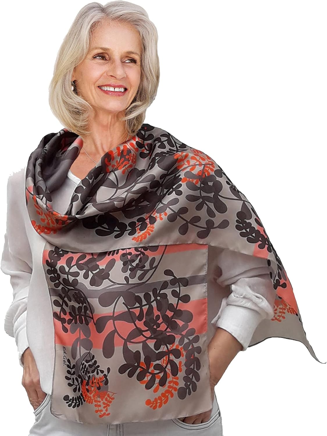 Silk Scarf, Artistic Hand Painted and Printed, Pink, Beige, Grey Floral Scarf, Colorful Birthday Women Gift, Boho Designer Scarves