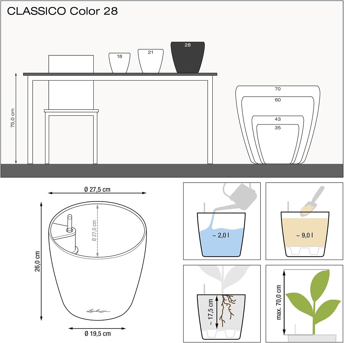 Lechuza 15680 Balconera Color 80 Self-Watering Planter for Indoor and Outdoor Use view 4