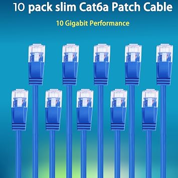 Rapink Patch Cables Cat6a 10ft 10 Pack Slim Cat6a Ethernet Patch Cable 10G Support Snagless Cat 6 Patch Cable Patch Panel to Switch Flexible Cat 6a Ethernet Cable, Gold Plated