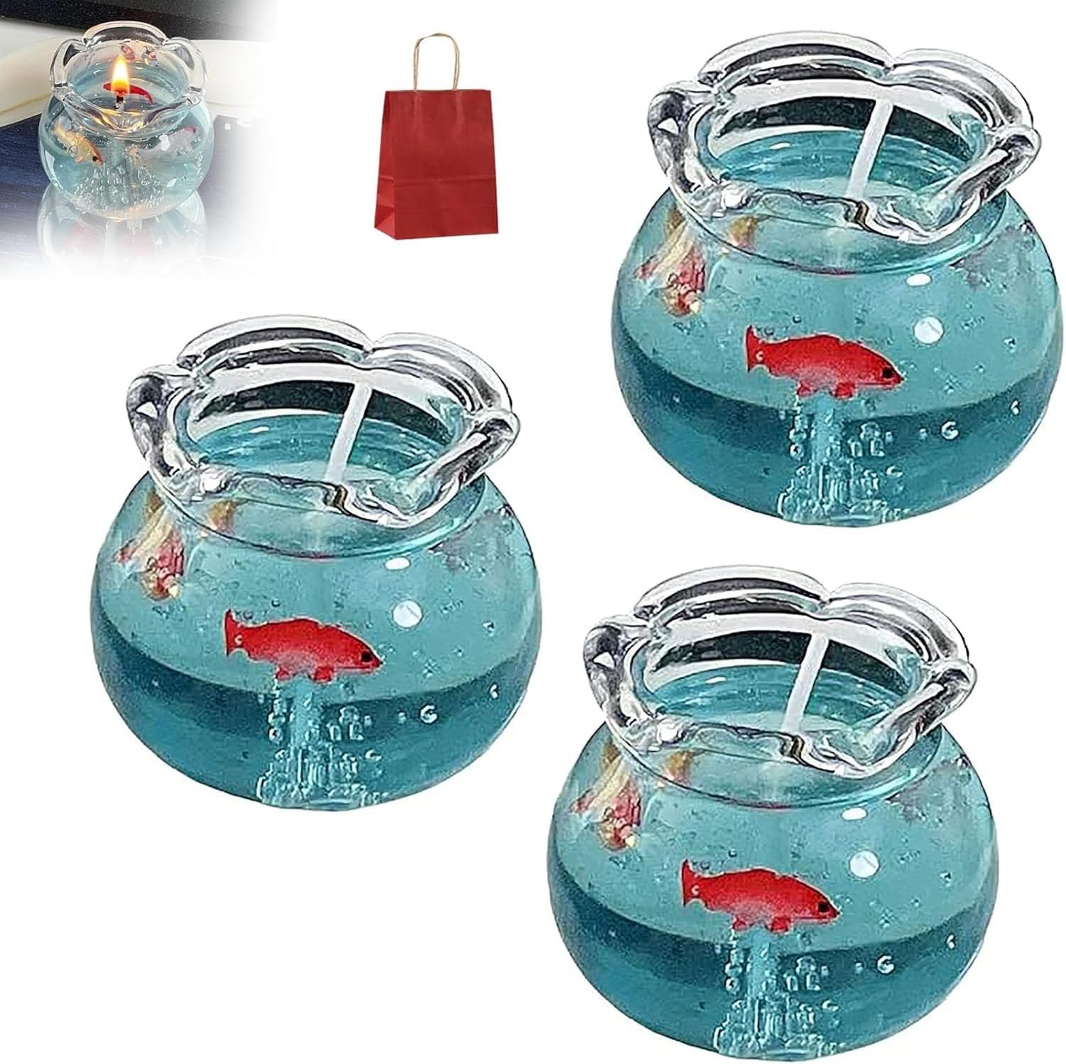 KGAIXN Mini Fish Bowl Scented Candle with Bubbles, Novelty Fishes Candle for Bedroom Desk Home Decor, Fun Bubble Fish Tank Candle for Cozy Room, Party Favors, Trendy D, 3pcs