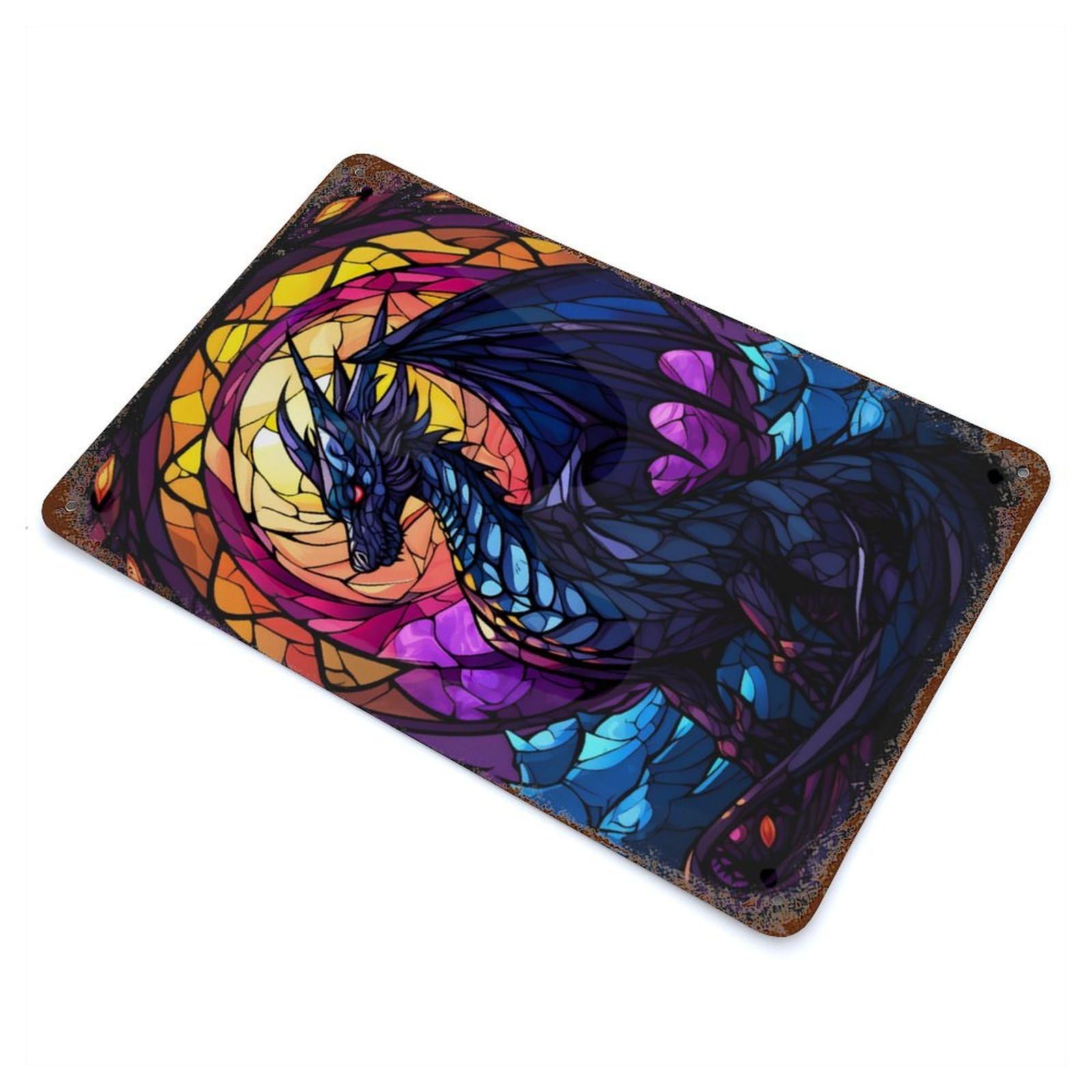 Colorful Dragon Rustic Tin Plaque 11.8"x7.9", Ideal for Shed, Workshop And Garage Wall Decor
