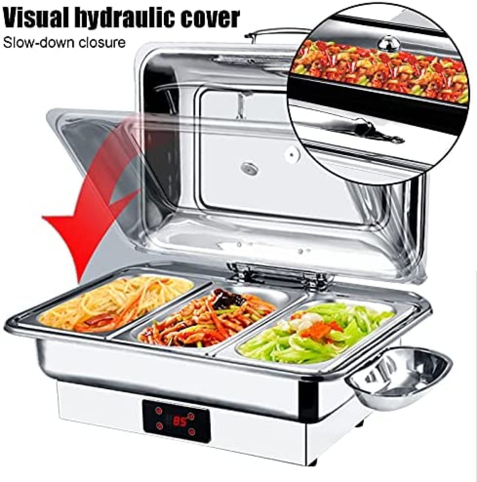 Chafing Dishes Buffet Food Warmers, Buffet Server In Stainless Steel With Touch Screen, 9L 13L Hot Plates For Keeping Food Warm, 30℃-90℃ Temperature Adjustable, Transparent Glass Cover,13l,Full-si