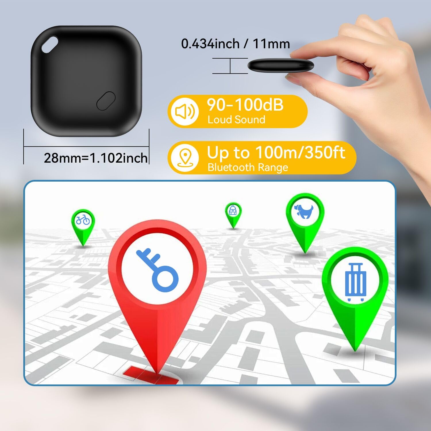 Smart Tag Android, Air Tag Localizzatore Bluetooth Compatibile con Trova dispositivo (Solo Android) Tag per Chiavi,Bagagli,Borse,Zaini,Impermeabile IP67 (nero, 2 pack)