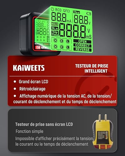 KAIWEETS Localisateur de Disjoncteurs avec Écran LCD 2,2", Testeur de Prise avec Test RCD, Détection de Tension NCV et Lampe Torche LED pour Électriciens et Particuliers - 5