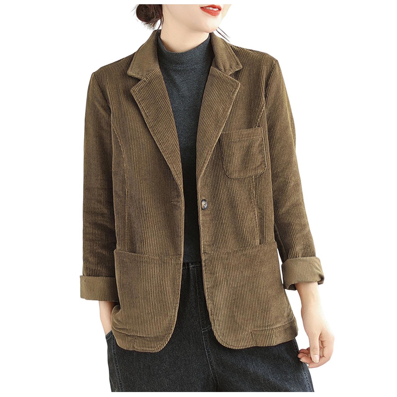 HGps8w Womens Vintage Business Casual Corduroy Blazers Loose Fit Lapel Long Sleeve Work Office Suit Jackets with Pockets
