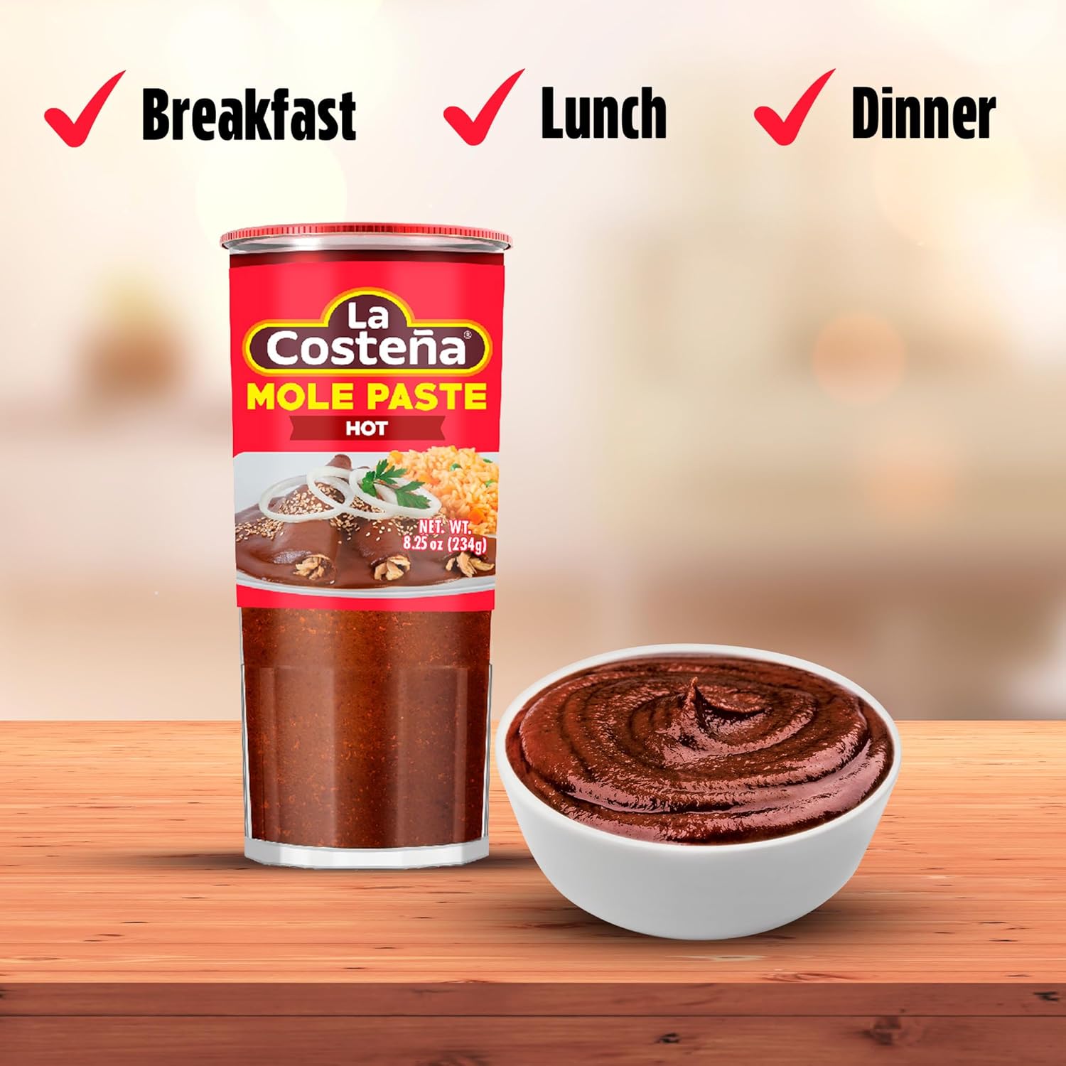 La Costeña Red Mole Sauce - Traditional Paste with Ancho Chiles, Cacao & Spices - Mexican Food, Enchilada Seasoning, Meat Marinade, Rice, Tamale, Taco, Burger, Comida Mexicana - 8.25oz, 12 Pack