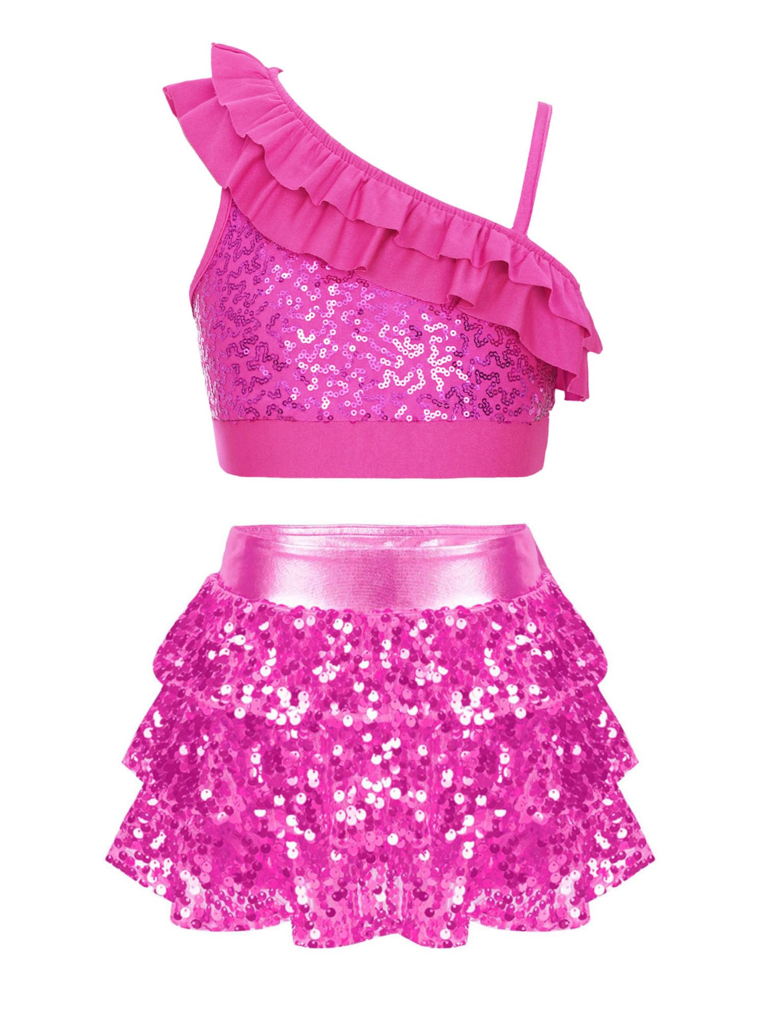 iEFiEL Tuta Lucido da Danza Jazz per Bambina Ragazza Tank Top Canotta Gonna Pantaloncini in Paillettes Tuta da Prestazioni sul Palco Performance Dancewear Spettacolo