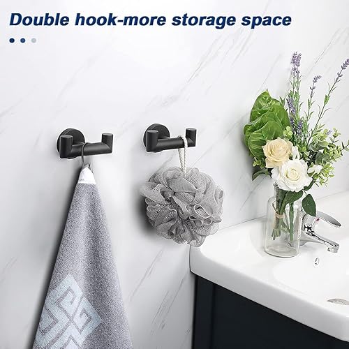 Miniatura 6 de NearMoon Gancho doble para toallas de baño, soporte para toallas de acero inoxidable SUS304, gancho doble resistente para baño, sala de estar,
