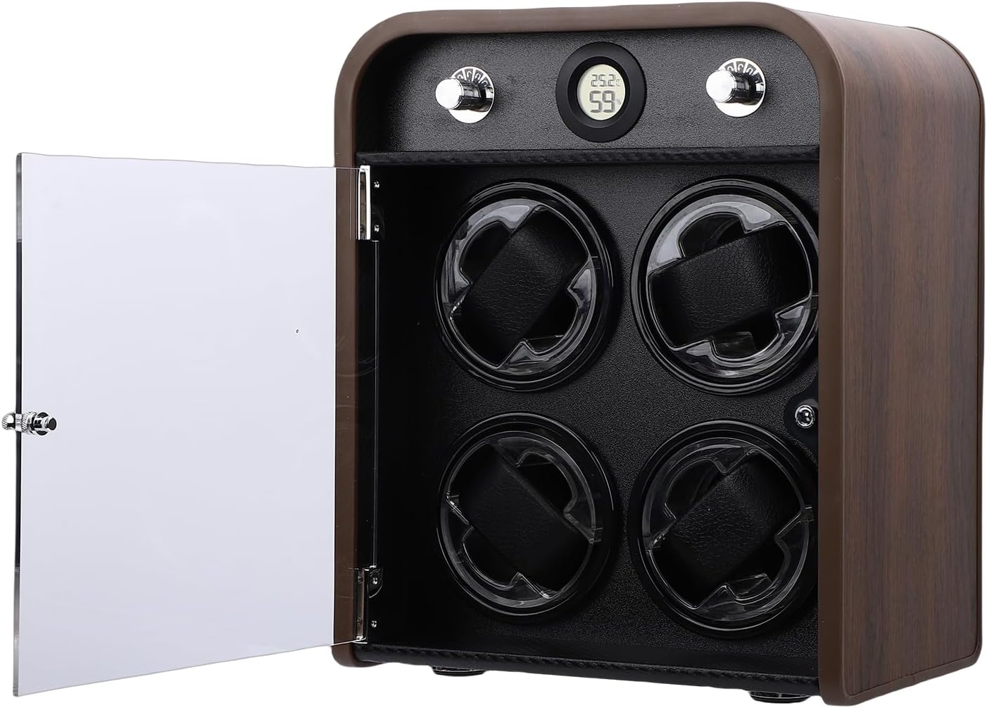 Focket Watch Winder, Quiet 10dB Temperature Humidity Sensor Five Levels Wide Compatibility Automatic Watch Winder, 4 Slot with LED Light for Mechanical