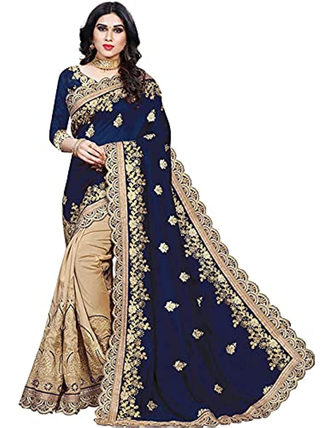 Niza Fashion Women's Plain Weave Silk Embroidery Work Saree With Blouse Piece | traditional saree for women
