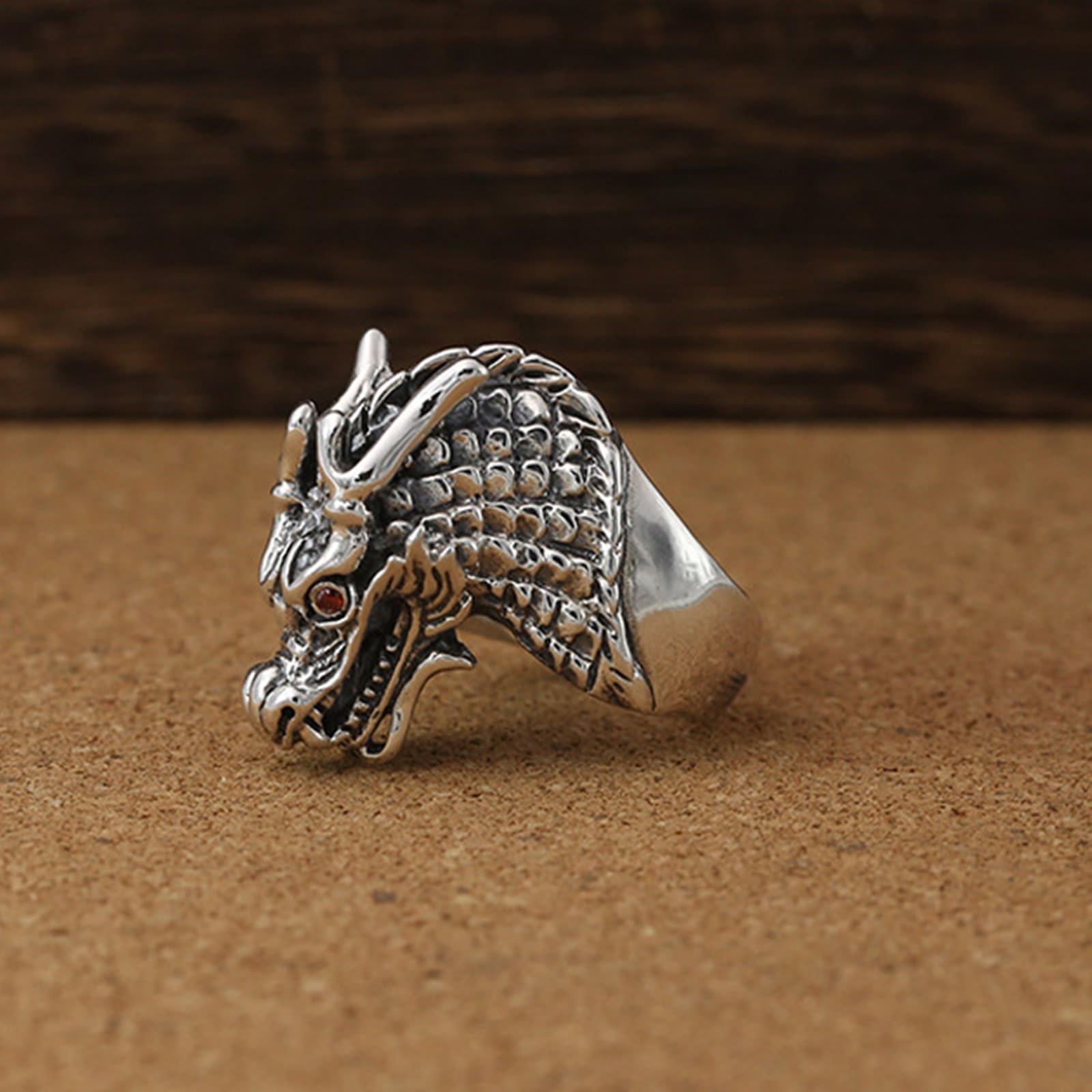 KnSam Herren Sterling 925er Silber Trauringe Drachenkopf Verlobungsring