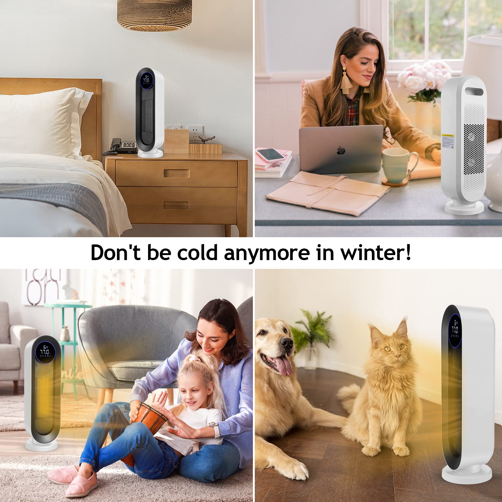COOCHEER Ceramiczny termowentylator 2000 W, 3 tryby pracy, ECO grzejnik elektryczny, energooszczędny, oscylacja 100°, do domu i biura