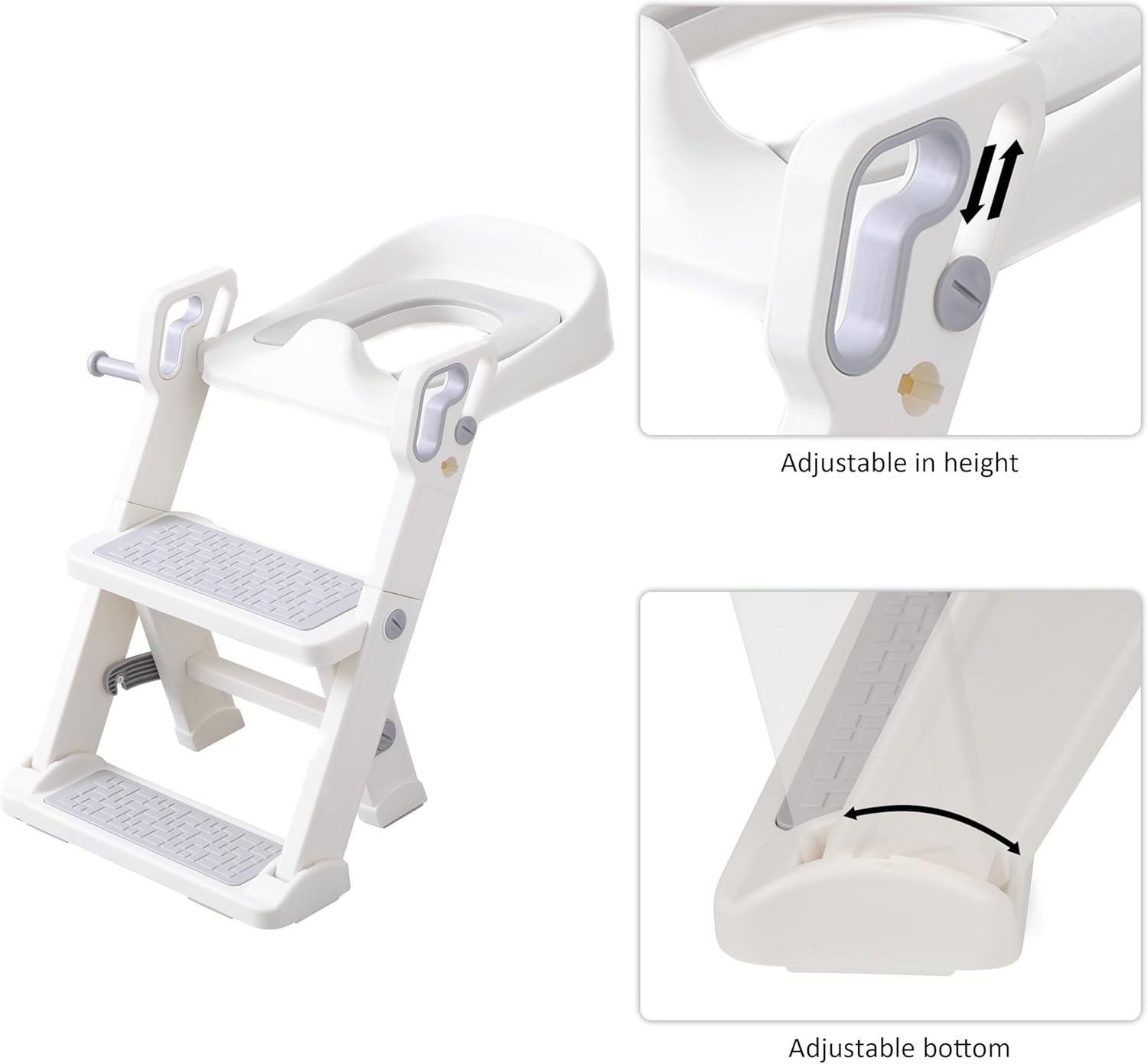 2 in1Potty Training Seat and Step Stool for Toddlers, for Kids Boys & Girls, Adjustable Height Potty Seats with TPE Anti-Slip Pad and Soft Cushion, Light Weight and Space Saving (White)
