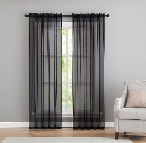 Empire Home Addison - Cortinas de gasa transparente para ventana, juego de 2 (negro, estándar de 84 pulgadas)
