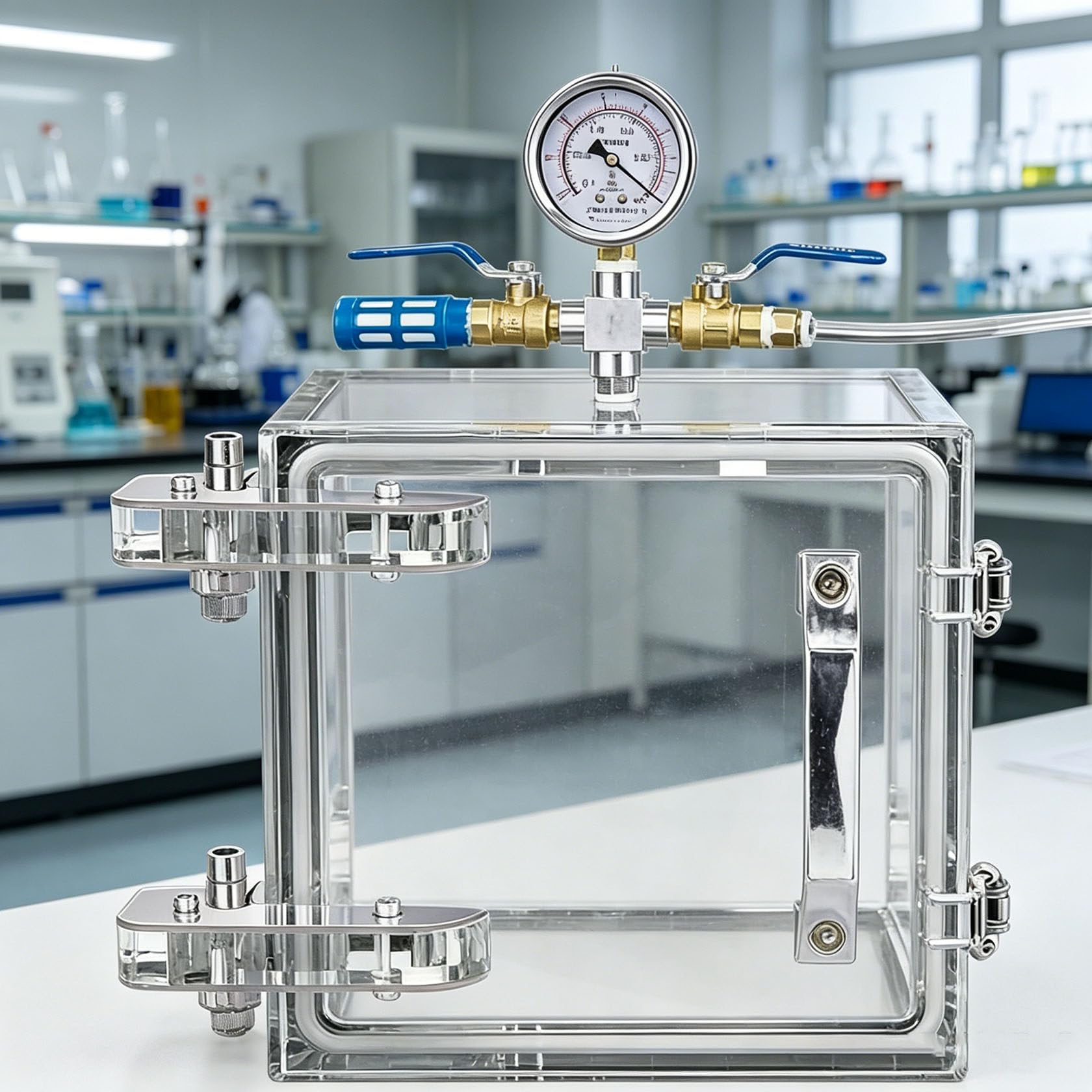 ZHIXUMM Vacuum Degassing Chamber, Clear Degassing Box Kit With Pressure Gauge, Strong Sealing, Rapid Ventilation For Laboratory And Industrial Use 20 * 20cm