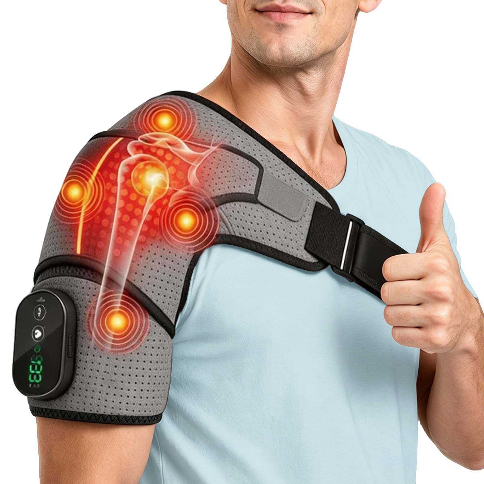 Schultermassagegerät Triple, Nacken Schulter Massagegerät Gerät mit Vibration & Wärme, 5000mAh Schulterbandage Schultergurt Muttertagsgeschenk Vatertagsgeschenk für Zuhause Büro
